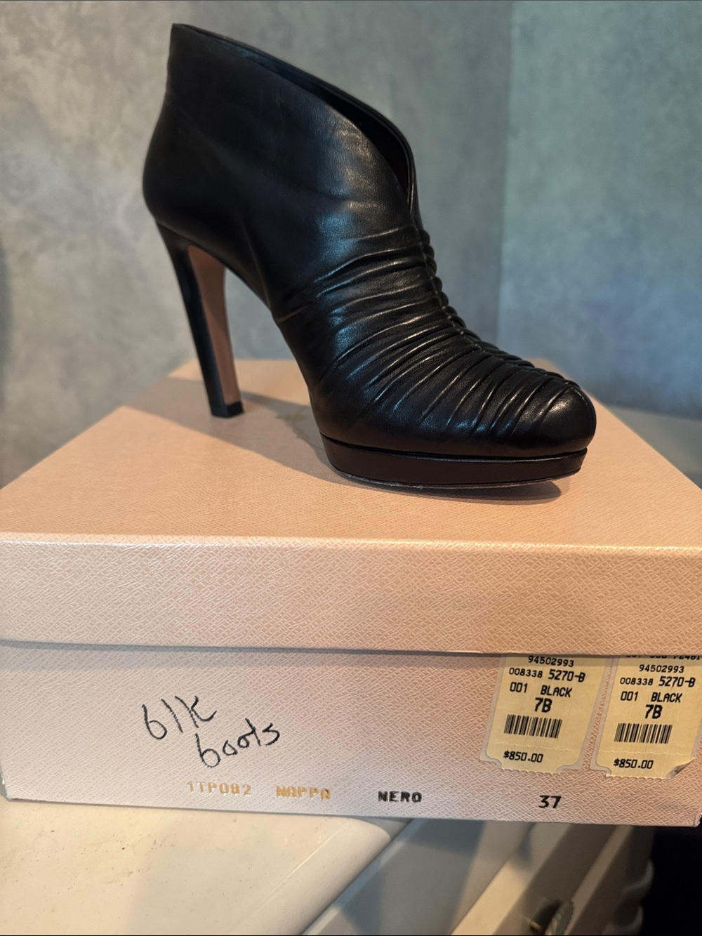 Prada Black Leather High-Heel Ankle Bootie - Women's Fashion
